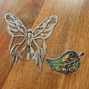 Signed John Hardy rhodium‑plated scarf clip & Abalone Aalpaca Silver Brooch